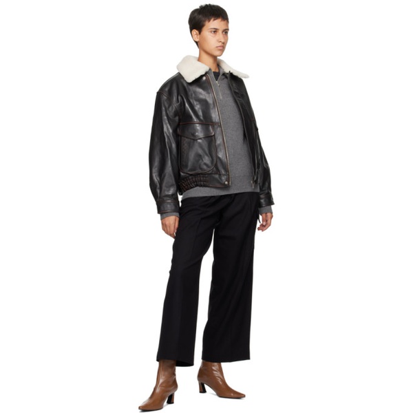  Dunst Brown Zip Leather Jacket 232965F062000