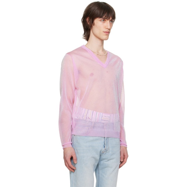  ERL Pink V-Neck Long Sleeve T-Shirt 241260M206001