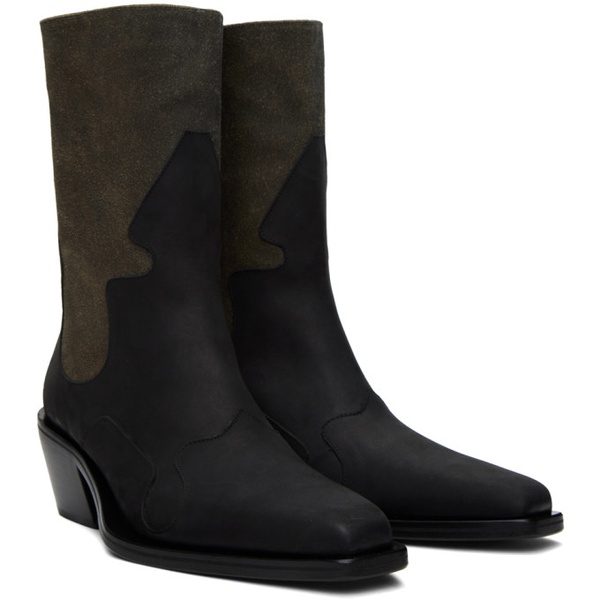  에크하우스 라타 Eckhaus Latta Black & Gray Cowboy Split Leather Boots 241830M228000