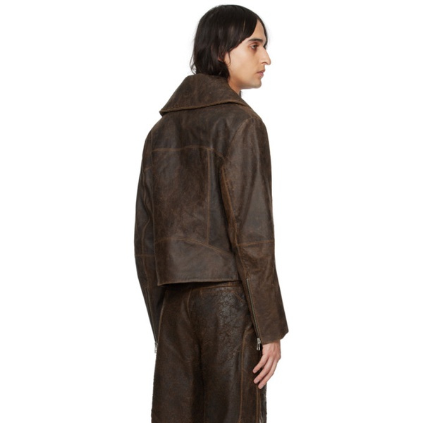  에크하우스 라타 Eckhaus Latta Brown Hide Leather Jacket 241830M181000