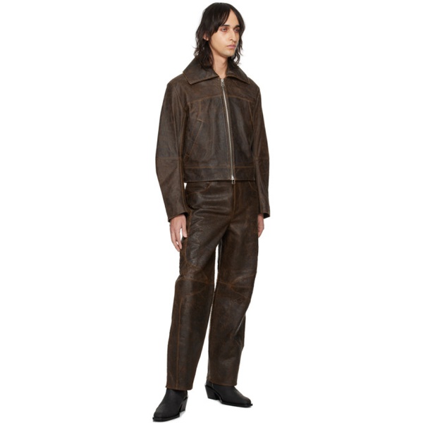  에크하우스 라타 Eckhaus Latta Brown Hide Leather Jacket 241830M181000
