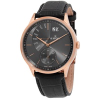 Edox MEN'S Les Vauberts Leather Black Dial Watch 34500 37R GIR