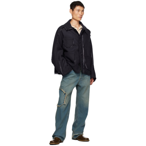  Edward Cuming Navy Paneled Jacket 232470M180000