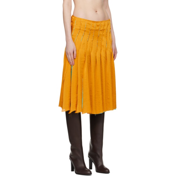  Edward Cuming Orange & Green Pleat Around Midi Skirt 241470F090001