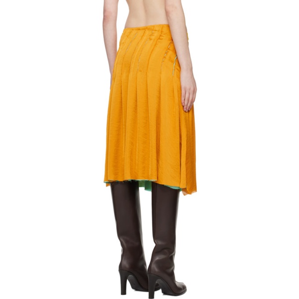  Edward Cuming Orange & Green Pleat Around Midi Skirt 241470F090001