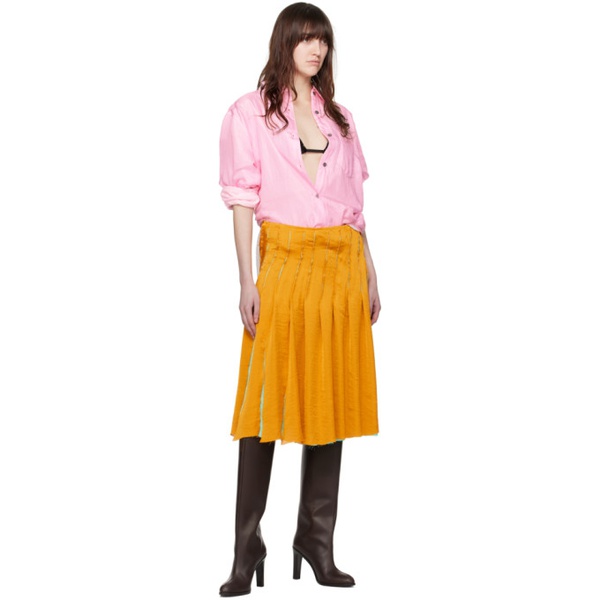  Edward Cuming Orange & Green Pleat Around Midi Skirt 241470F090001