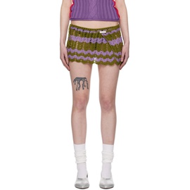Edward Cuming Khaki & Purple Scalloped Miniskirt 241470F090006