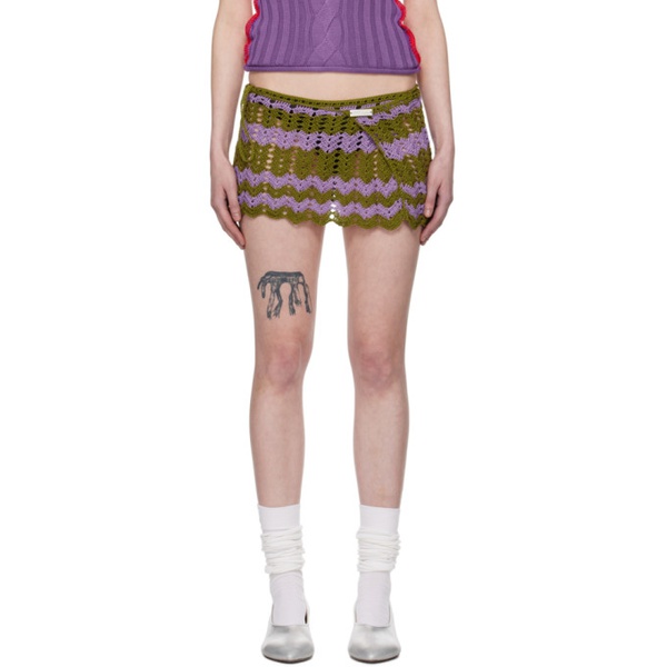  Edward Cuming Khaki & Purple Scalloped Miniskirt 241470F090006