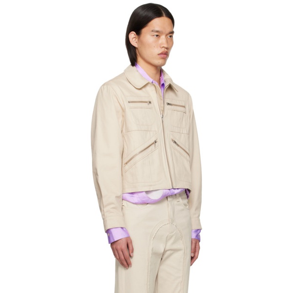  Edward Cuming Beige Spread Collar Jacket 241470M180001