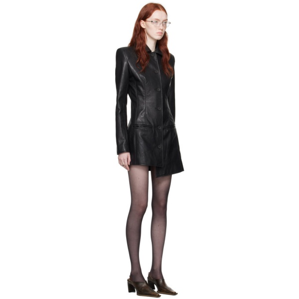  Elena Velez Black Buttoned Faux-Leather Coat 232440F052001