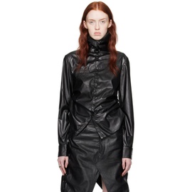 Elena Velez Black Ruched Faux-Leather Shirt 232440F109000
