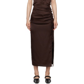 Elleme Brown Ruched Midi Skirt 231790F092006