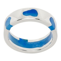 Ellie Mercer SSENSE Exclusive Silver & Blue Classic Band Ring 241979M147023