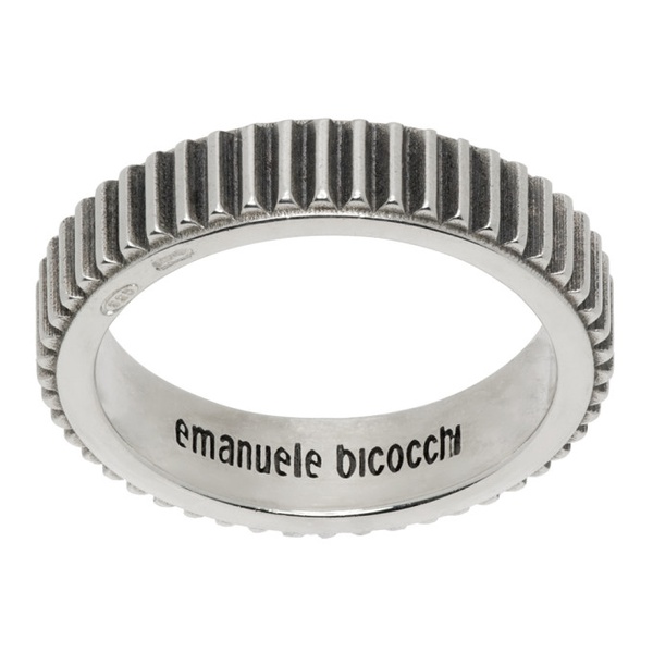  엠마누엘레 비꼬끼 Emanuele Bicocchi Silver Striped Band Ring 241883M147012