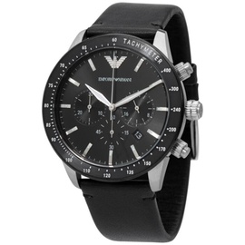 Emporio Armani MEN'S Mario Chronograph Leather Black Dial Watch AR11243