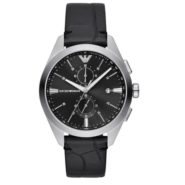  Emporio Armani MEN'S Chronograph Leather Black Dial Watch AR11542