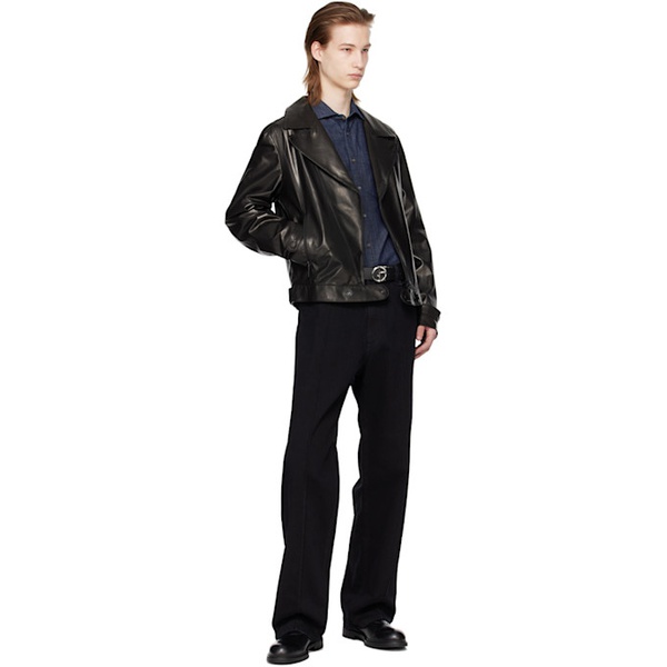  Emporio Armani Black Plonge Leather Jacket 241951M175004