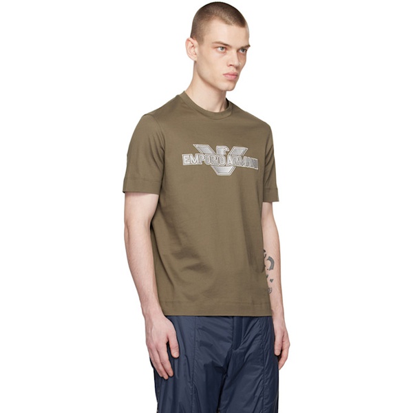  Emporio Armani Brown Embroidered T-Shirt 231951M213006