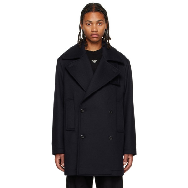  Emporio Armani Navy Double-Breasted Peacoat 232951M176002