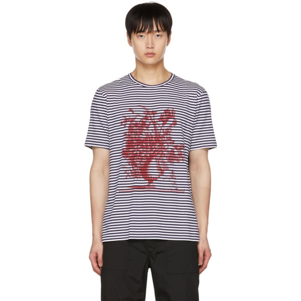  에르뎀 Erdem White & Navy Peter T-Shirt 222641M213010