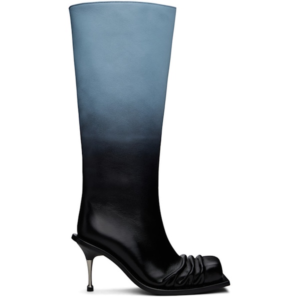  FIDAN NOVRUZOVA Blue & Black Stiletto Heel Classic Square Toe Boots 241953F115001