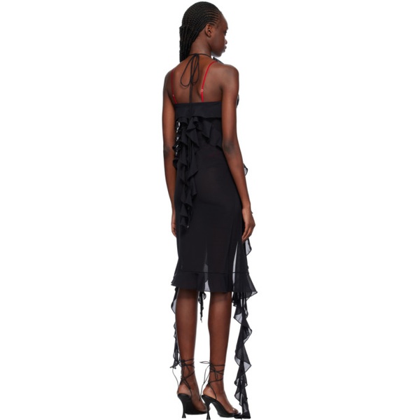  FanciClub Black Ruffle Midi Dress 241730F054013