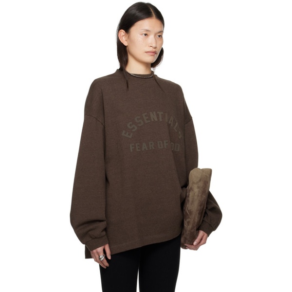  피어오브갓 Fear of God 에센셜 ESSENTIALS Brown Crewneck Long Sleeve T-Shirt 242161F110003