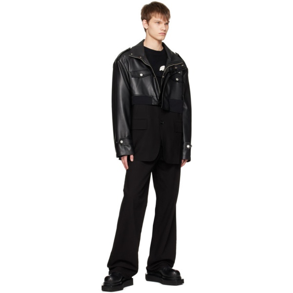 펑첸왕 Feng Chen Wang Black Detachable Faux-Leather Jacket 231107M180007
