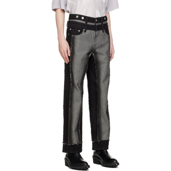  펑첸왕 Feng Chen Wang Black & Gray Raw Edge Jeans 241107M191000