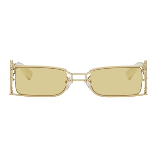  펑첸왕 Feng Chen Wang SSENSE Exclusive Gold Bamboo Sunglasses 241107M134005