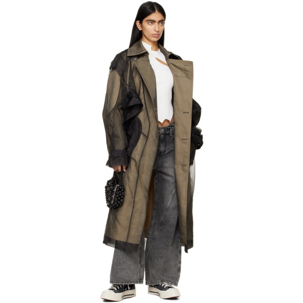  펑첸왕 Feng Chen Wang Khaki & Black Layered Trench Coat 241107F067000