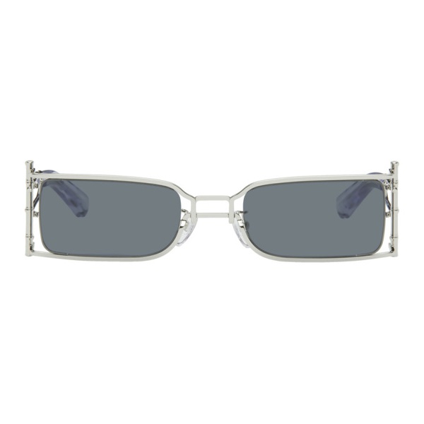  펑첸왕 Feng Chen Wang SSENSE Exclusive Silver Bamboo Sunglasses 241107F005003
