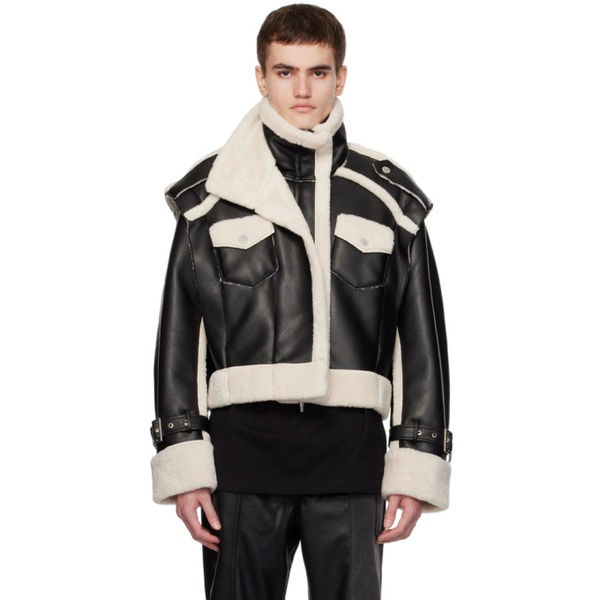  펑첸왕 Feng Chen Wang Black Paneled Faux-Leather Jacket 232107M180002