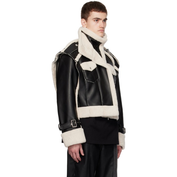  펑첸왕 Feng Chen Wang Black Paneled Faux-Leather Jacket 232107M180002