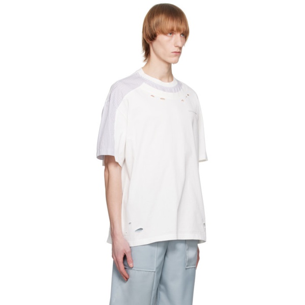  펑첸왕 Feng Chen Wang White Distressed T-Shirt 231107M213004