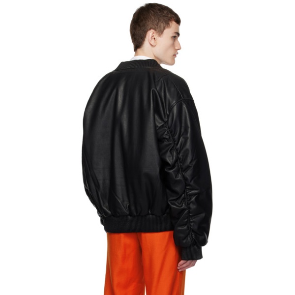  펑첸왕 Feng Chen Wang Black Printed Faux-Leather Vest & Bomber Jacket 232107M175000