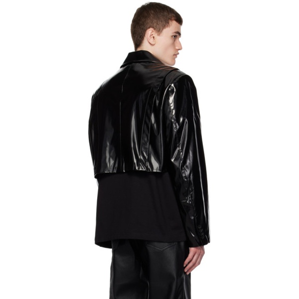 펑첸왕 Feng Chen Wang Black Cropped Faux-Leather Jacket 232107M180004