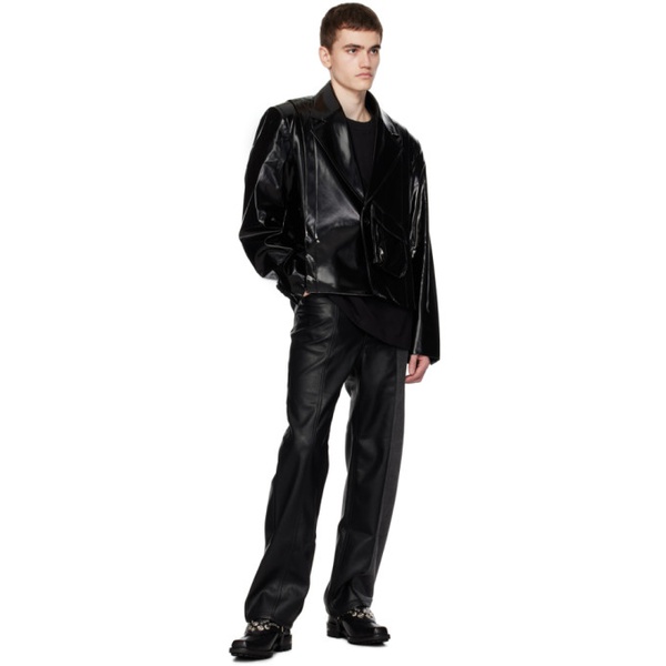  펑첸왕 Feng Chen Wang Black Cropped Faux-Leather Jacket 232107M180004