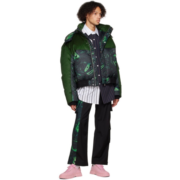  펑첸왕 Feng Chen Wang Black & Green Lacquerware Down Jacket 222107M180009
