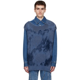 펑첸왕 Feng Chen Wang Blue Landscape Painting Vest & Denim Jacket Set 232107M201005