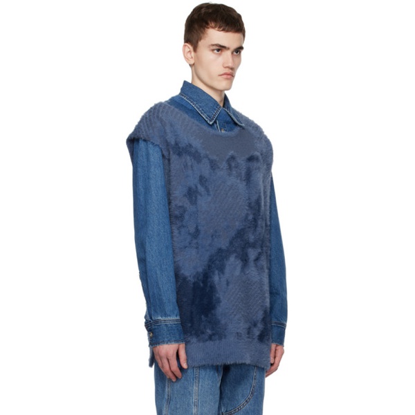  펑첸왕 Feng Chen Wang Blue Landscape Painting Vest & Denim Jacket Set 232107M201005