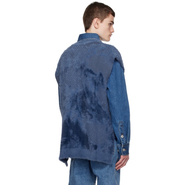  펑첸왕 Feng Chen Wang Blue Landscape Painting Vest & Denim Jacket Set 232107M201005