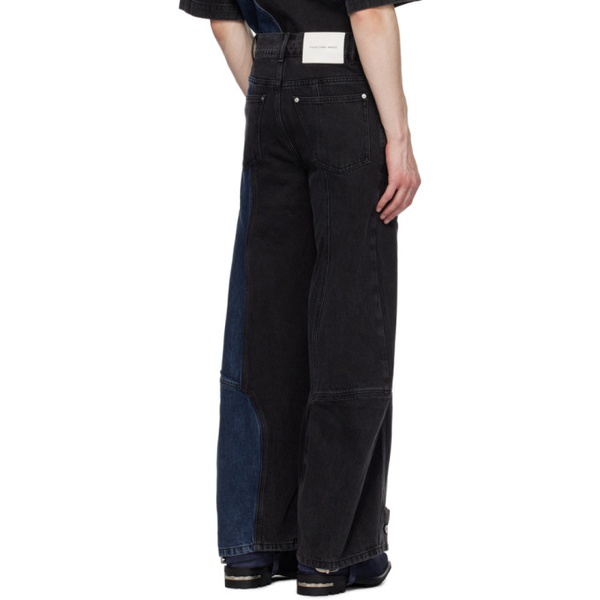  펑첸왕 Feng Chen Wang Black & Blue Paneled Jeans 232107M186009