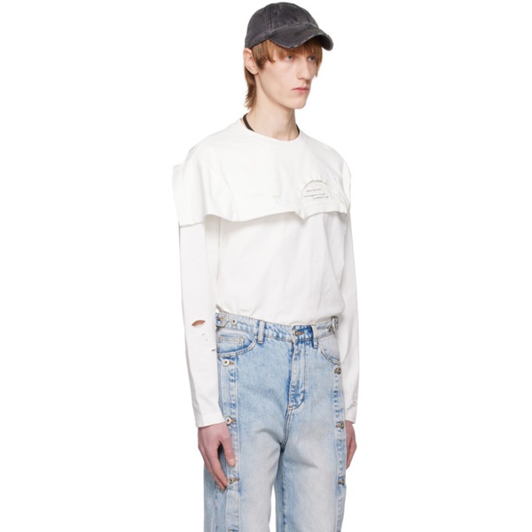  펑첸왕 Feng Chen Wang White Distressed Long Sleeve T-Shirt 231107M213000