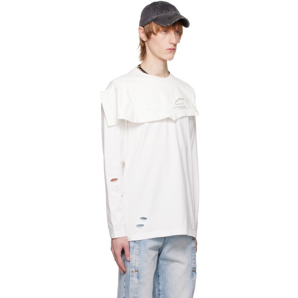  펑첸왕 Feng Chen Wang White Distressed Long Sleeve T-Shirt 231107M213000