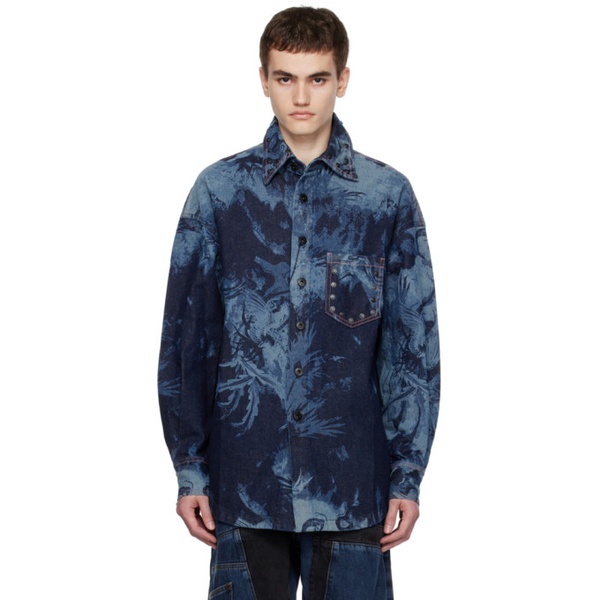  펑첸왕 Feng Chen Wang Blue Printed Denim Shirt 232107M192000