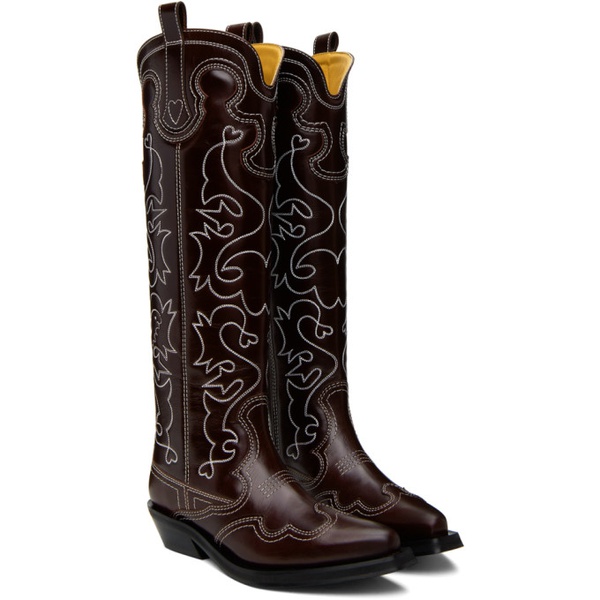  가니 GANNI Burgundy Embroidered Western Boots 232144F115000