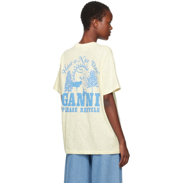  가니 GANNI Yellow Printed T-Shirt 232144F110034