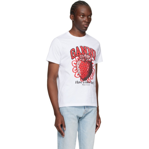  가니 GANNI White Relaxed Strawberry T-Shirt 241144M213007