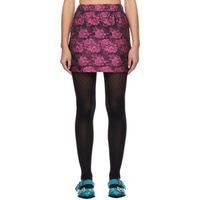 가니 GANNI Pink & Black Botanical Jacquard Miniskirt 241144F090003